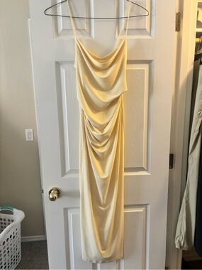 Elegant Butter Yellow Drape Slip Dress - Women